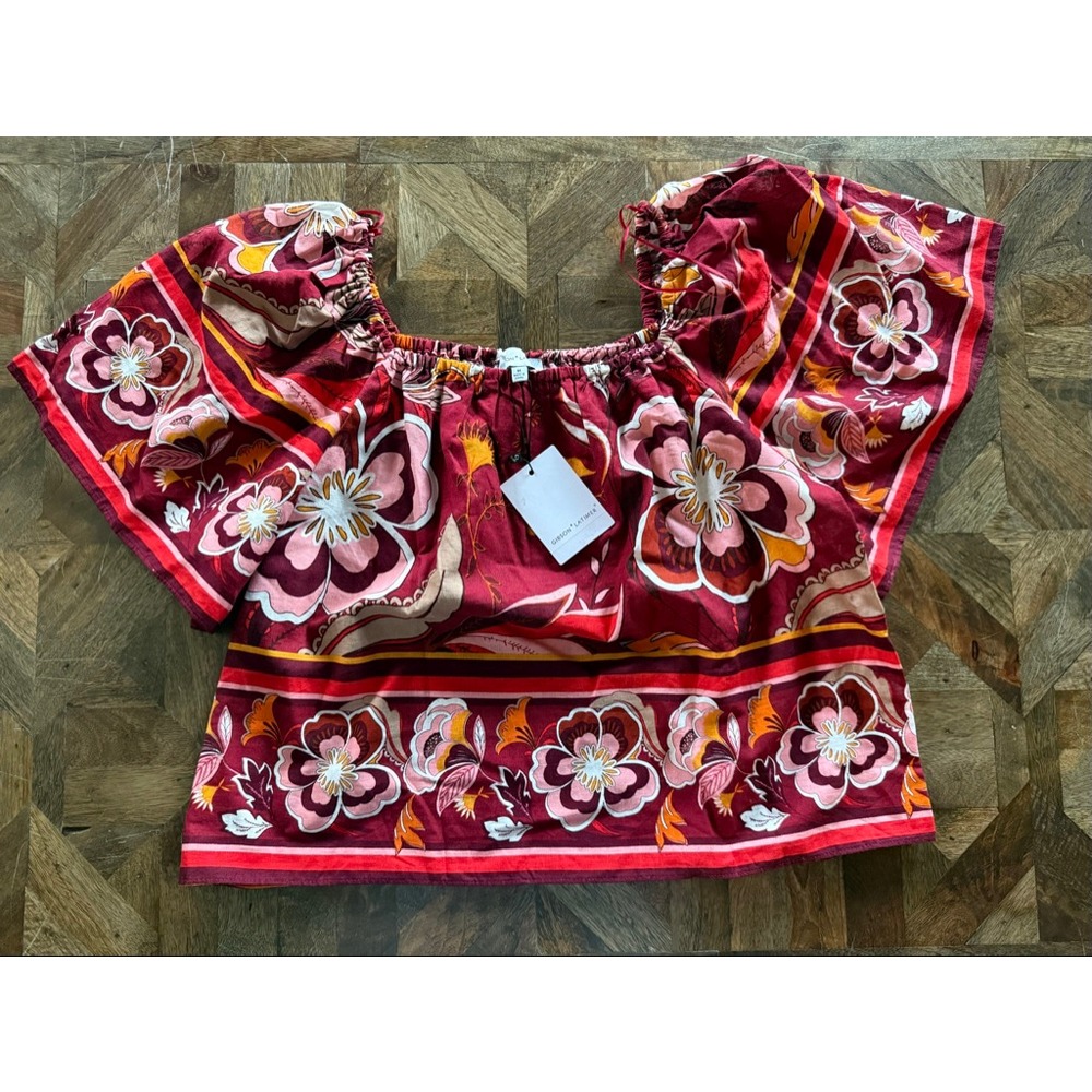 Women's Gibson & Latimer Floral Off-Shoulder Top Red/Pink Size M